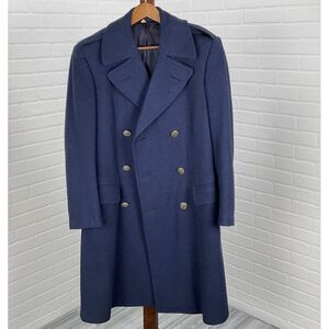 Pembroke Naval coat Mens 35R Blue Double Breasted Brass Eagle‎ Buttons Wool